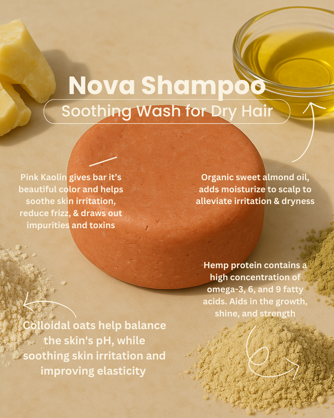 Nova Solid Shampoo, Soothing Wash for Dry Hair