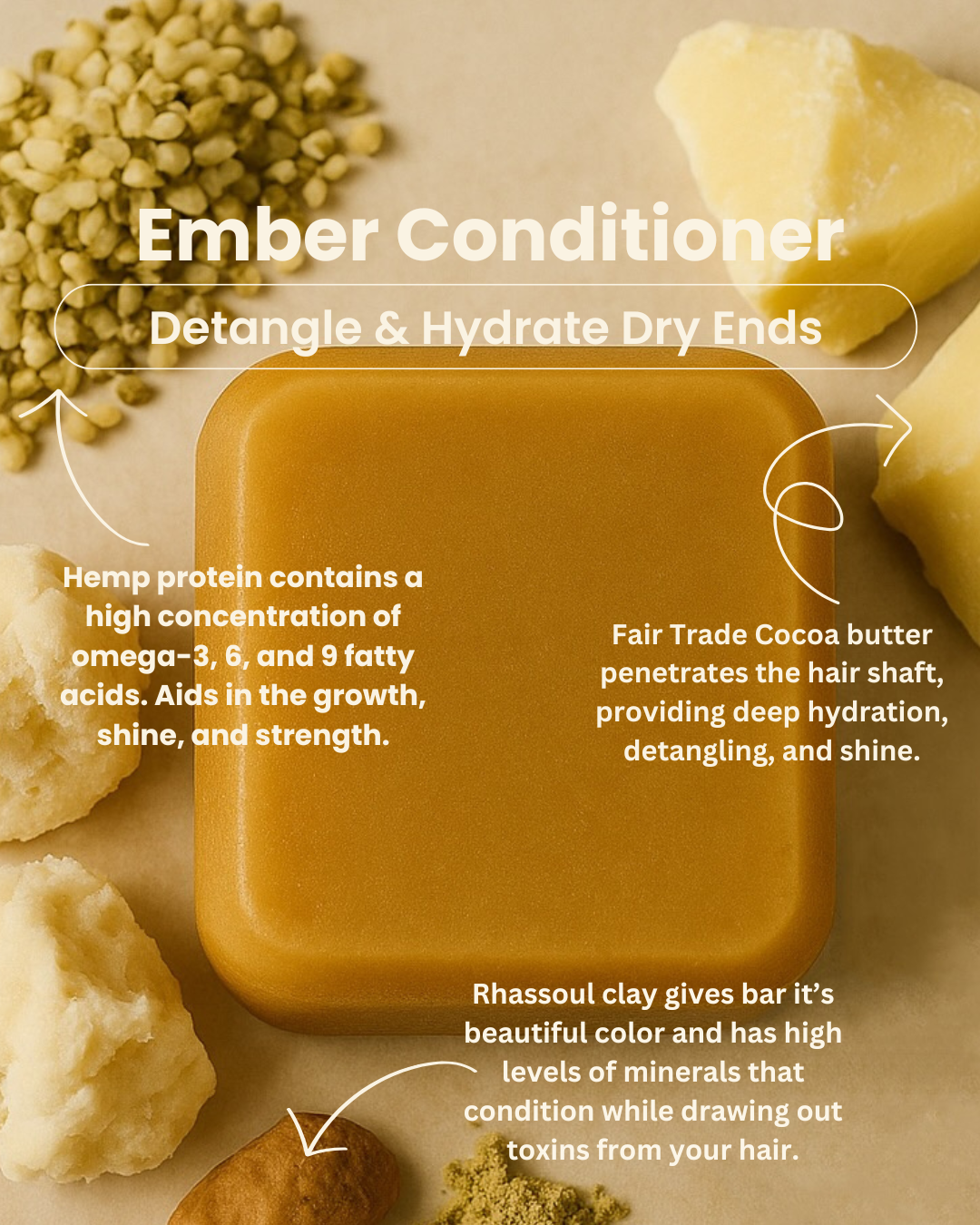 Ember Conditioner Bar, Detangle & Hydrate Dry Ends